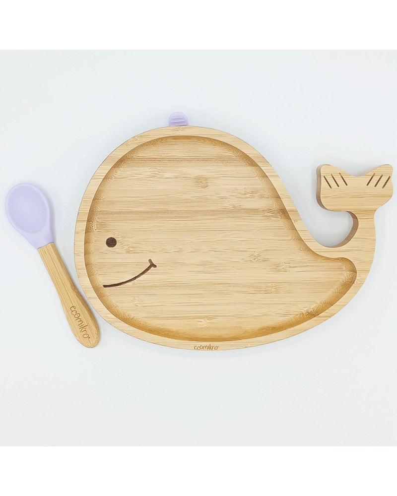 Piatto in Bambù con cucchiaio -balena lilla